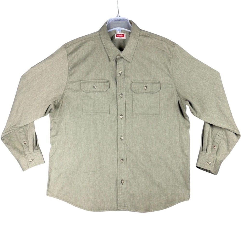 Wrangler Men XL Long Sleeve Button Down Utility Shirt Olive Green Cowboy Western